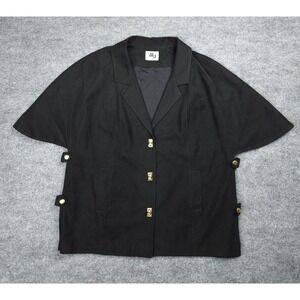 Vintage MJ Seattle Top Women's Black Buckle Snap Sueded Fabric Short Sleeve